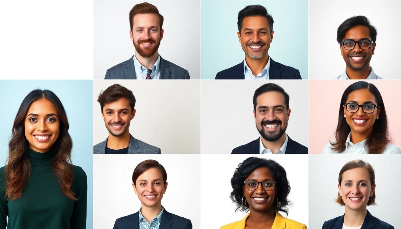 Grid of diverse professional AI-generated headshots in consistent style
