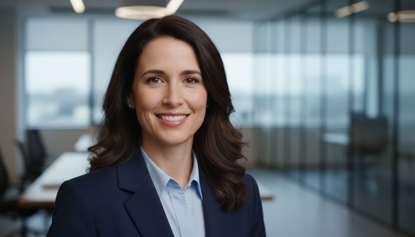 LinkedInのプロフィールにふさわしい、洗練された証明写真を持つビジネス服姿の自信ある人物