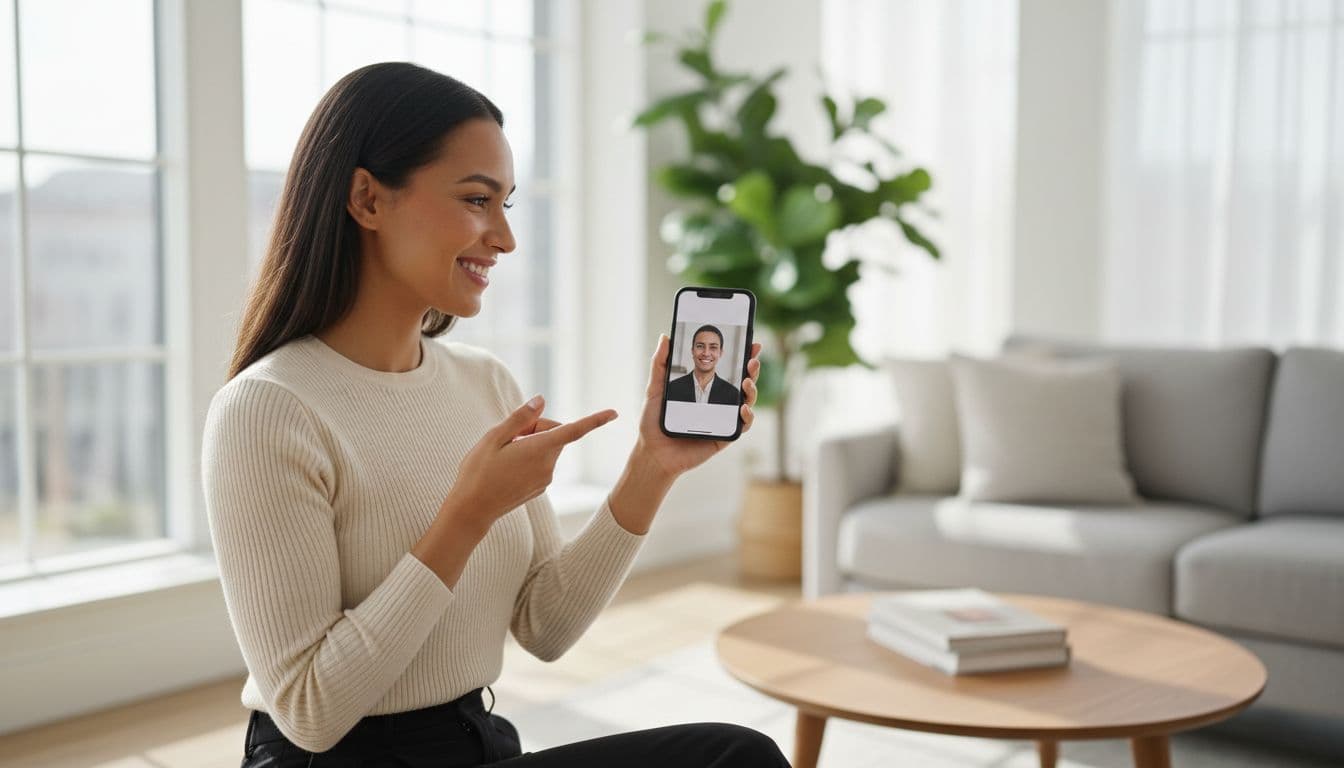 Person using the best AI photo editor app for iPhone to turn a selfie into a professional portrait