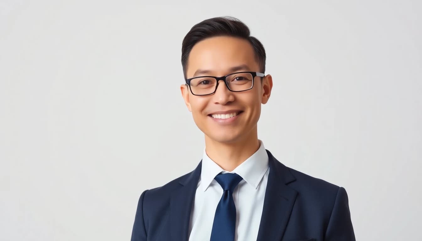 Professional corporate headshot with clean neutral background for LinkedIn