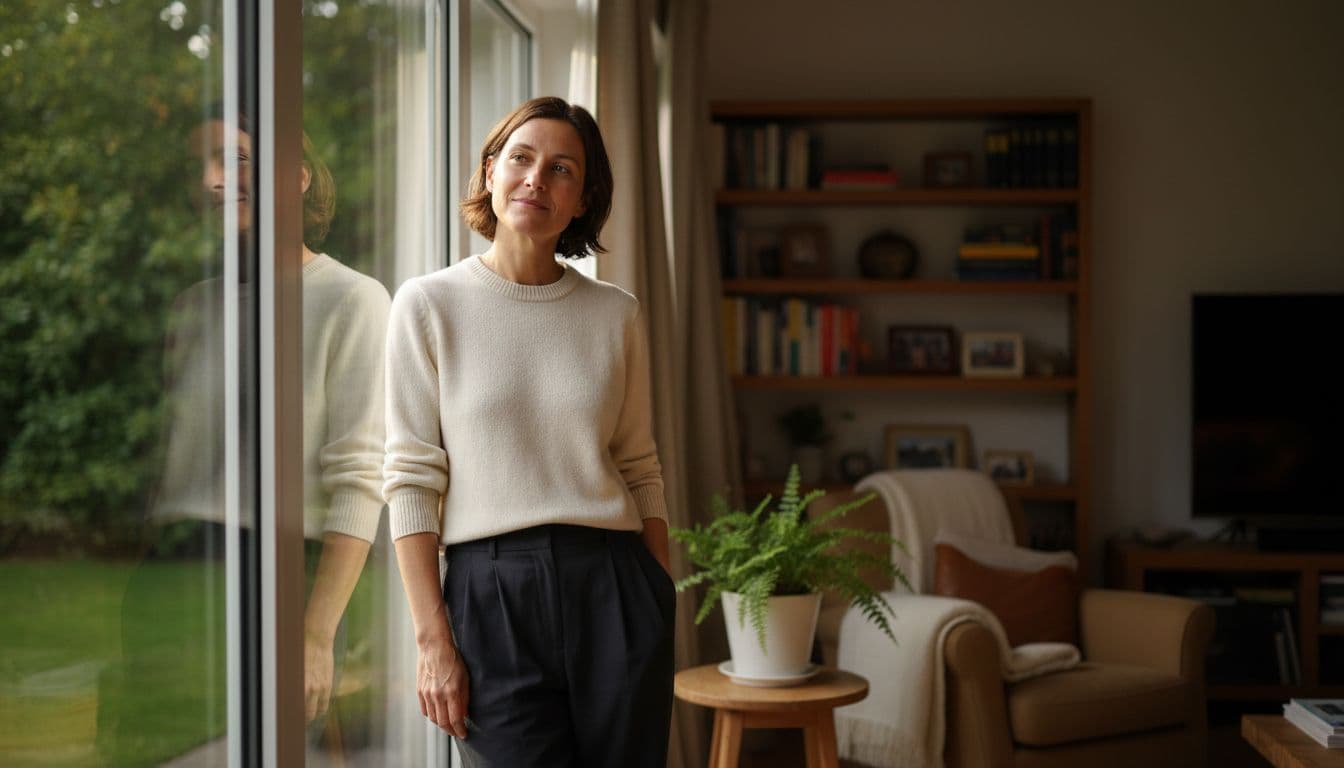 Person positioned beside a large window, using soft natural window light for a portrait