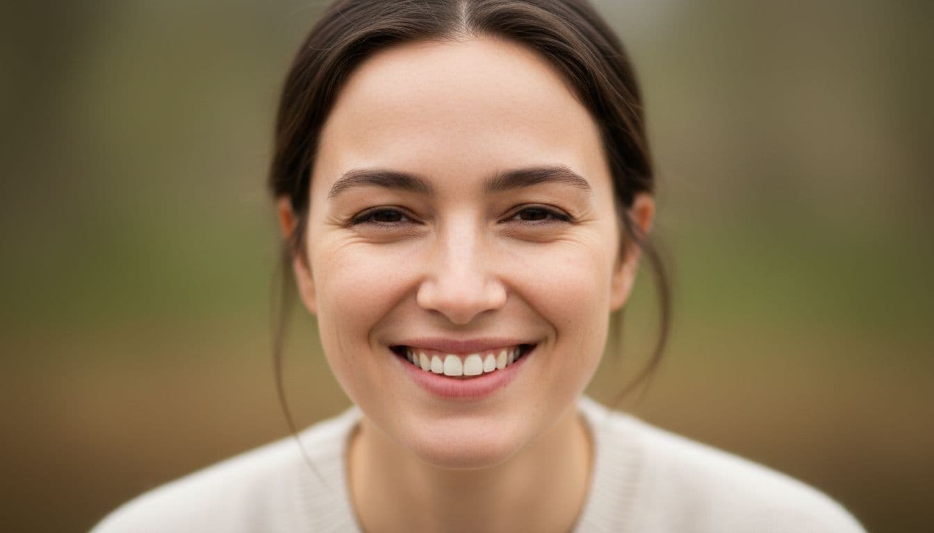 柔らかく均一な自然光の中央に配置されたクローズアップポートレート、インスタの丸いプロフィール写真トリミングに合わせたフレーミング