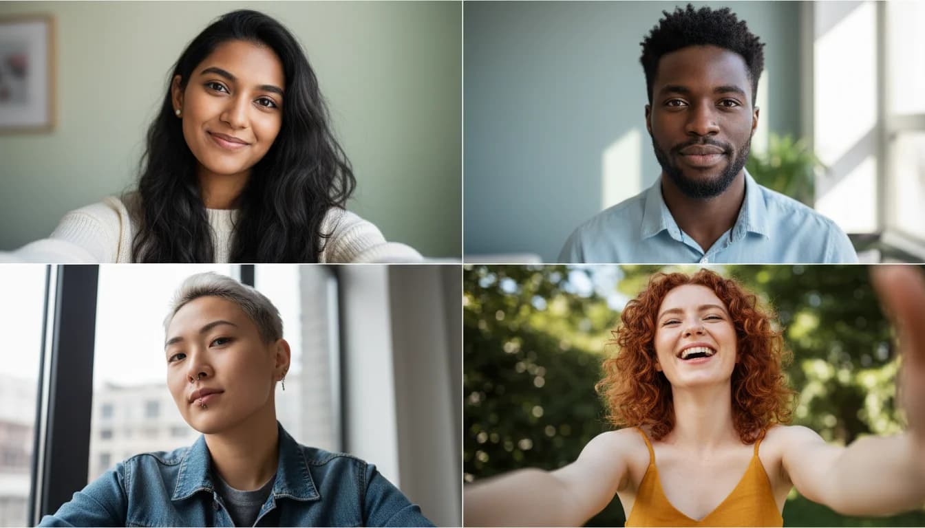 Examples of good selfie photos with natural lighting and clean backgrounds