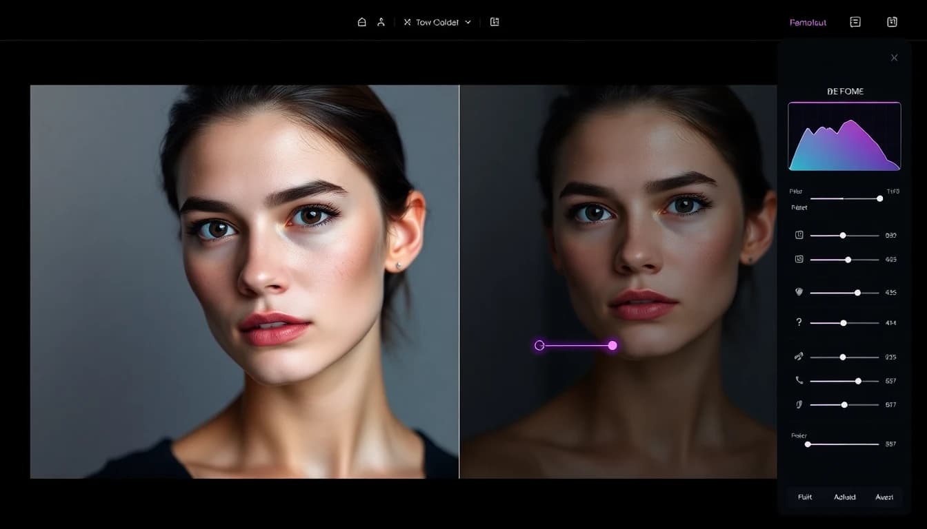 전문적인 조명과 보정으로 인물 사진을 개선하는 AI 사진 편집기